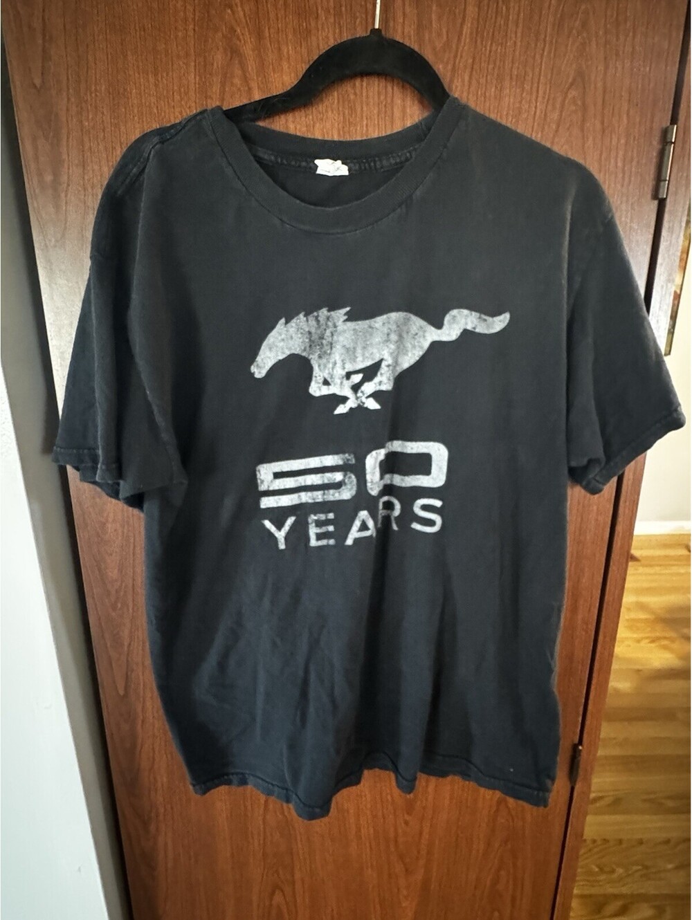 Ford Mustang 50 Years Anniversary T Shirt Black Distressed 2014 Pony Logo